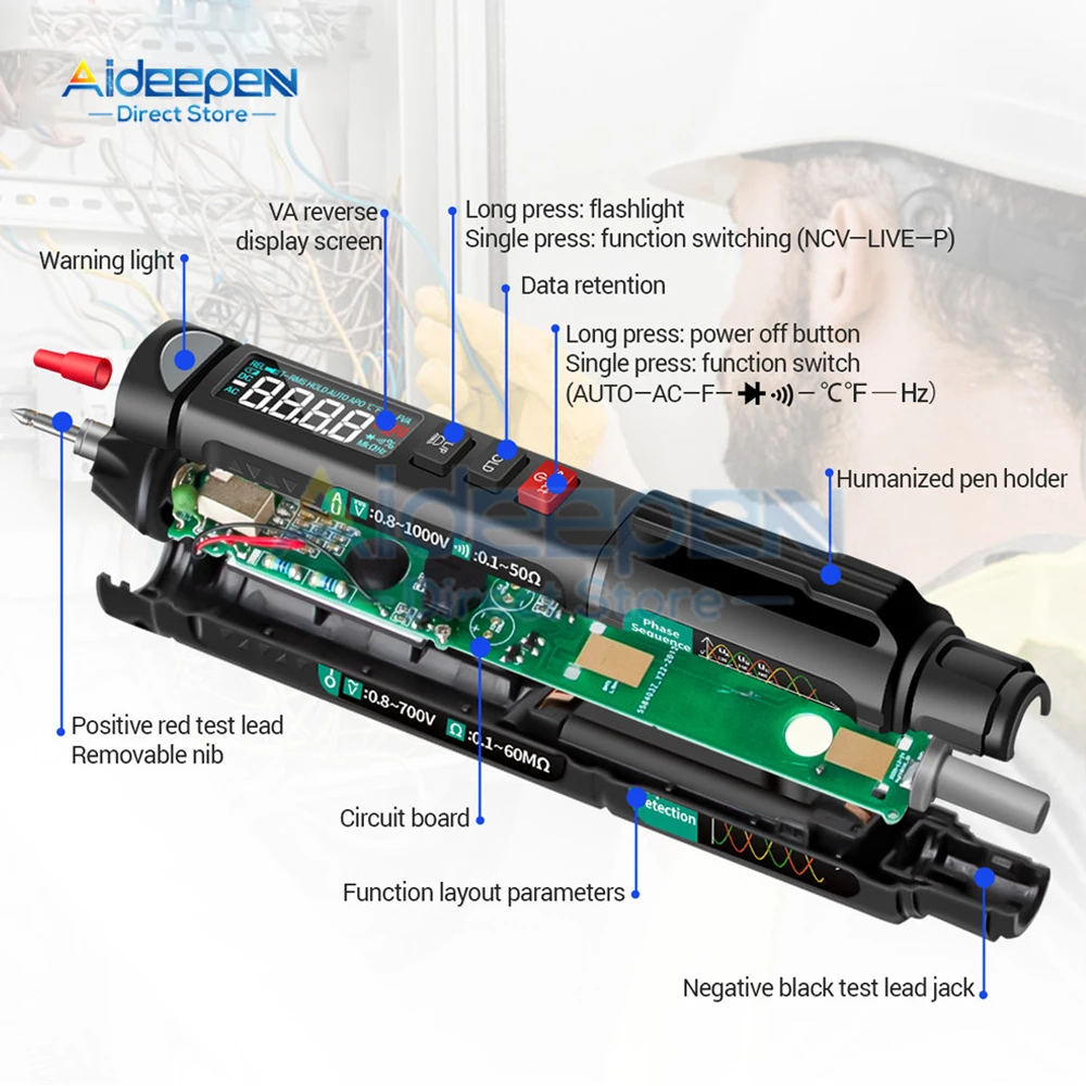 A3008 Digital Multimeter Auto Intelligent Sensor Pen Tester 6000 Counts NonContact Voltage Meter Multimetre polimetro