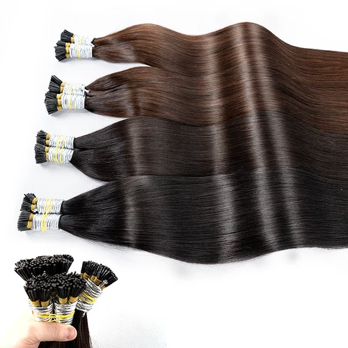 Imagen 2 del producto Extensiones de cabello 100% humano liso con punta I, extensiones de cabello de fusión humana Real Natural, cápsula de queratina, Color marrón 613 Rubio