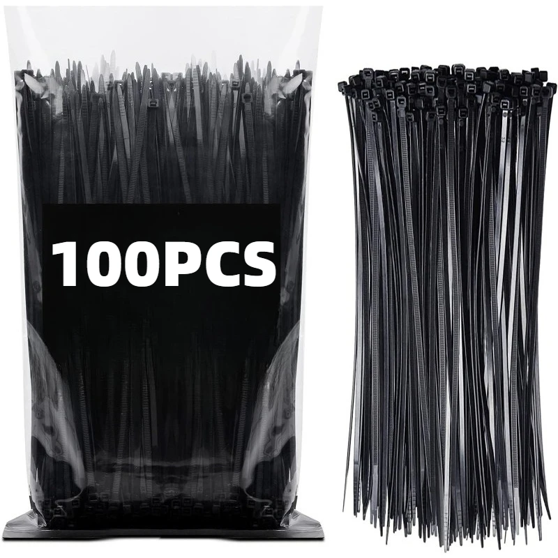 100/200PCS Black Plastic Nylon Cable Ties Self-locking Cord Ties Straps Adjustable Cables Fastening Loop Home Office Zip Tie