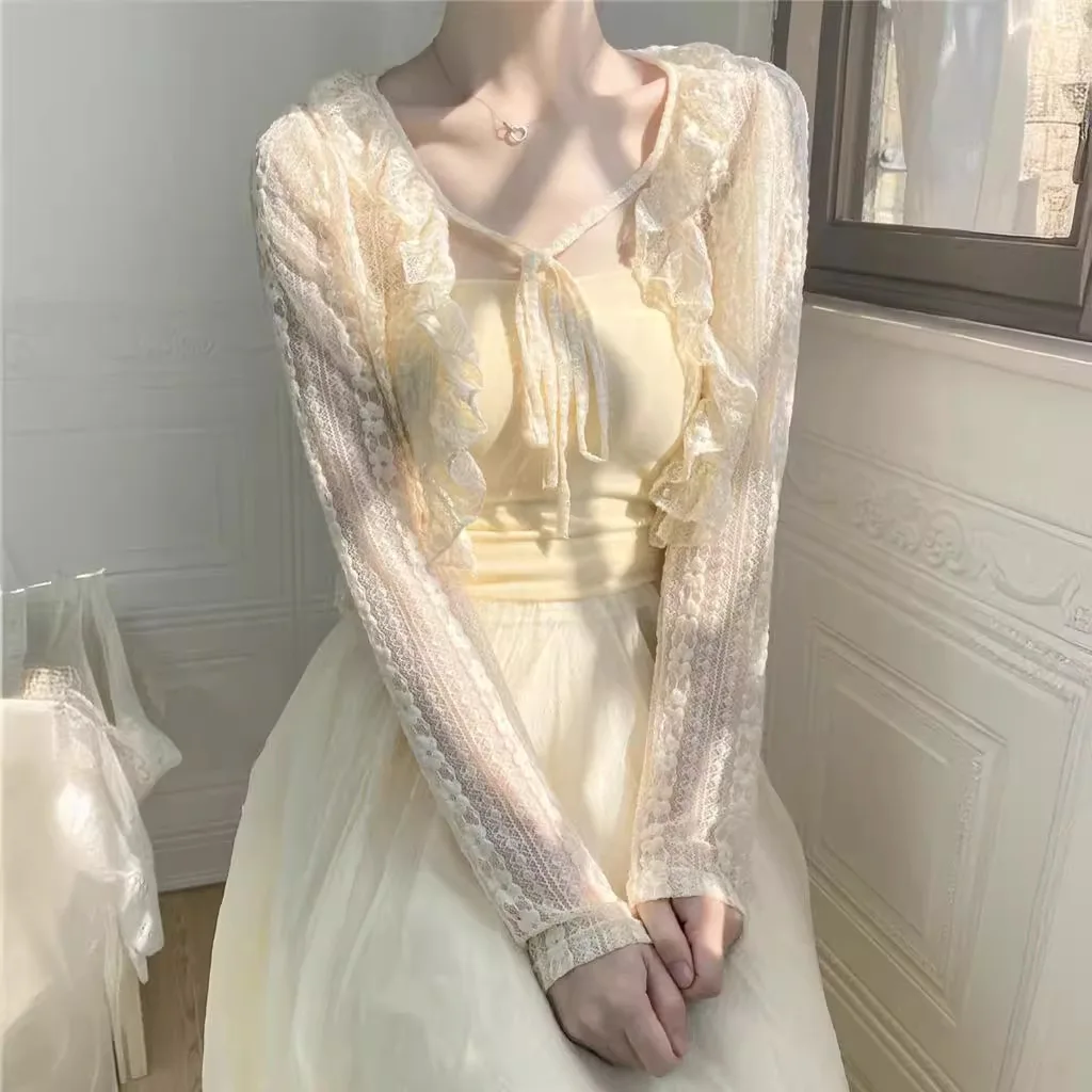 ショートレースカーディガン 2025 夏の新スタイリッシュな日焼け防止服女性のショール夏のトップ