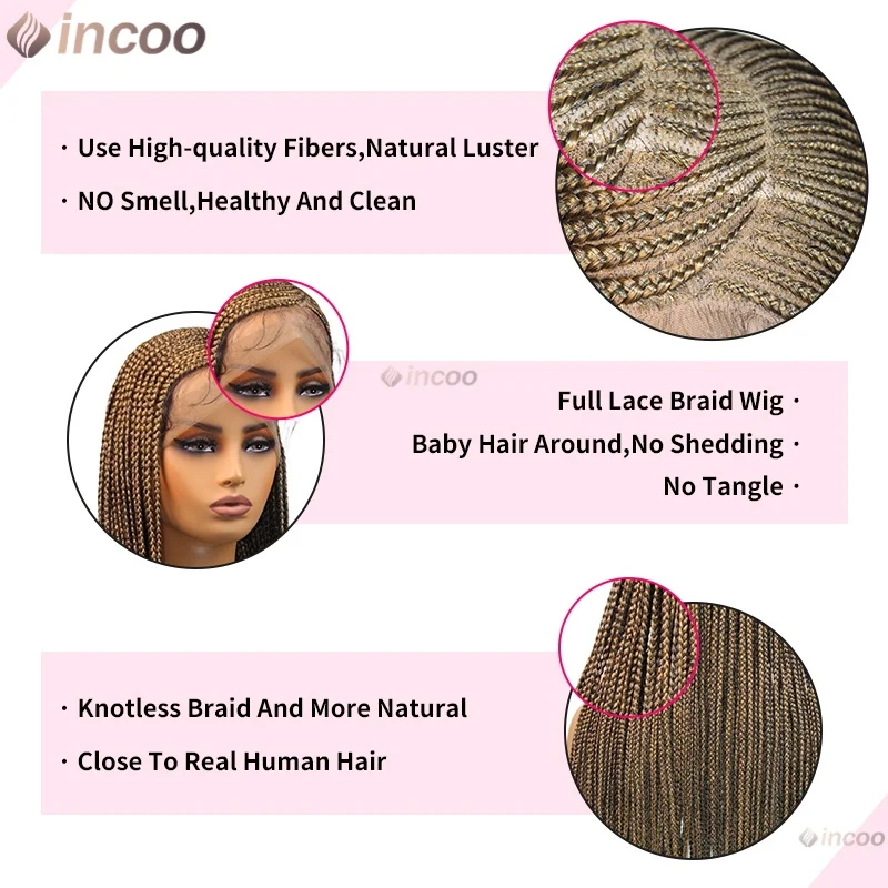 36" blonde Perücken Cornrow Seitenteil Flechten Haar Box geflochtene Perücken für Frauen Full Lace Front Perücke im Angebot