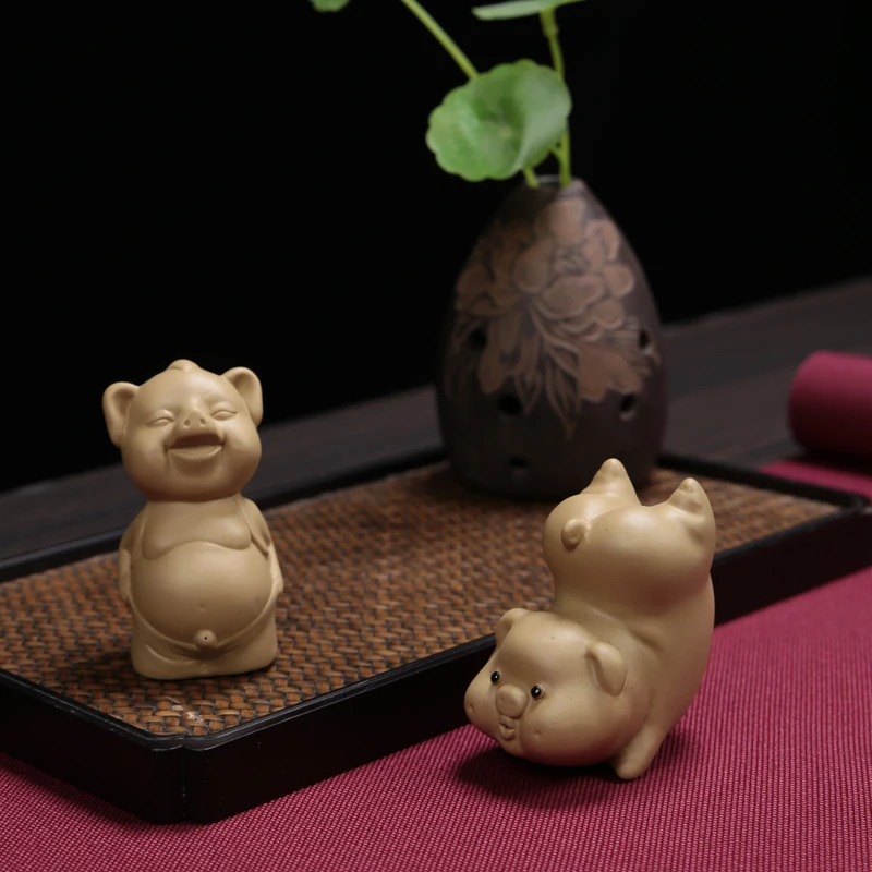 

Small Pig Statue Animal Figurine Boutique Home Tea Decoration Accessories Purple Ceramic Crafts Ceramic Tea Pet Ornaments