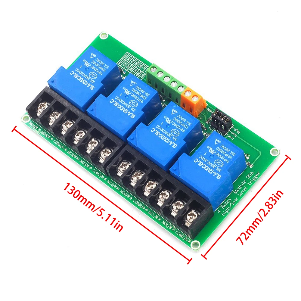 Modulo relè a 4 vie AC250V 30A ad alta potenza DC5V 12V 24V modulo interruttore Trigger ad alto livello basso scheda relè di tensione