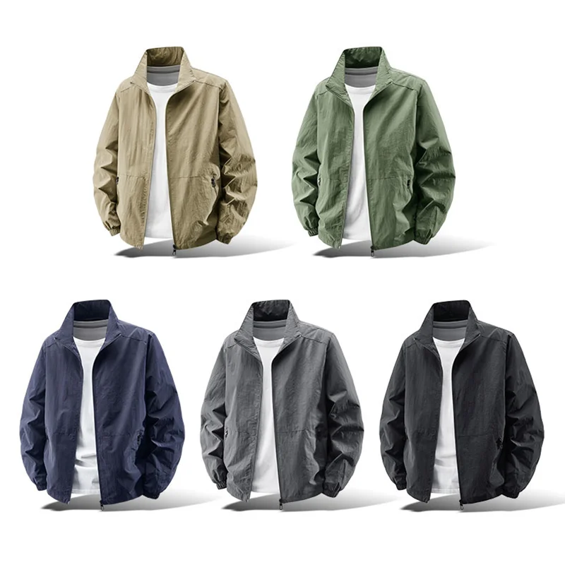 Herren Stehkragen-Jacke Frühling Atmungsaktiv Leicht Knitterfrei Windbreaker Outdoor Sport Freizeit Schnelltrocknende Arbeitsjacken – Detail 3