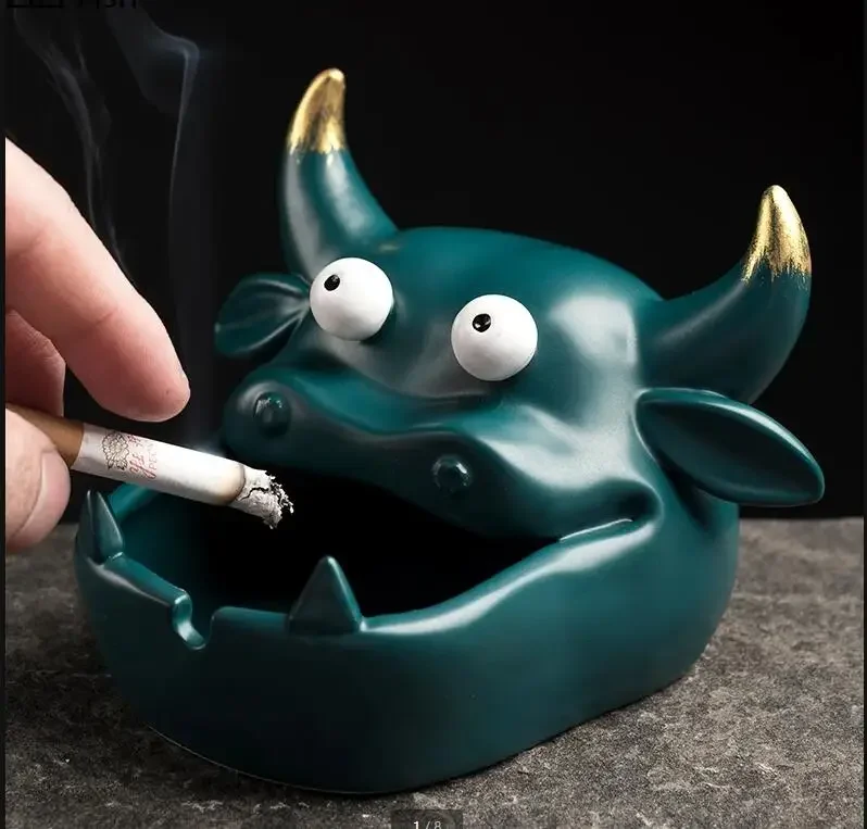

Creative Ceramic Animal Head Ashtray Cow Home Living Room Coffee Table Decoration Large Capacity Windproof Portable Car Ashtray