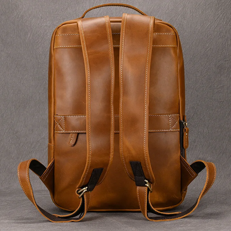 Fashion Design Leather Backpack for Men Genuine Leather Male Bagpack Travel Bag Large Capacity Computer Backpack Laptop Bag 15.6