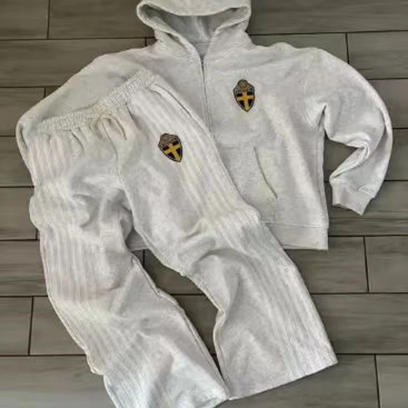 

Осенне-зимний мужской комплект с капюшоном на молнии, спортивный комплект для пары, капюшон с вышивкой в стиле ретро, полосатая толстовка большого размера, повседневная свободная версия