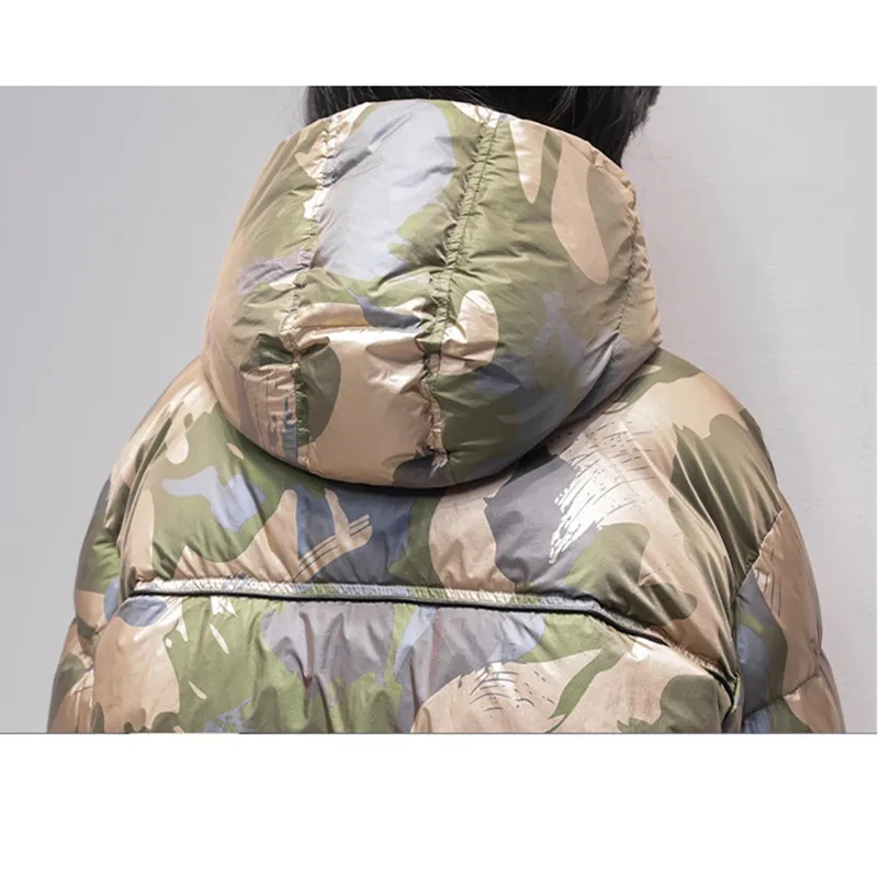 Frauen Mit Kapuze Parkas 2024 Winter Neue Koreanische Damen Camouflage Weiße Ente Unten Mäntel Weibliche Warme Lose Beiläufige Kurze Outwear