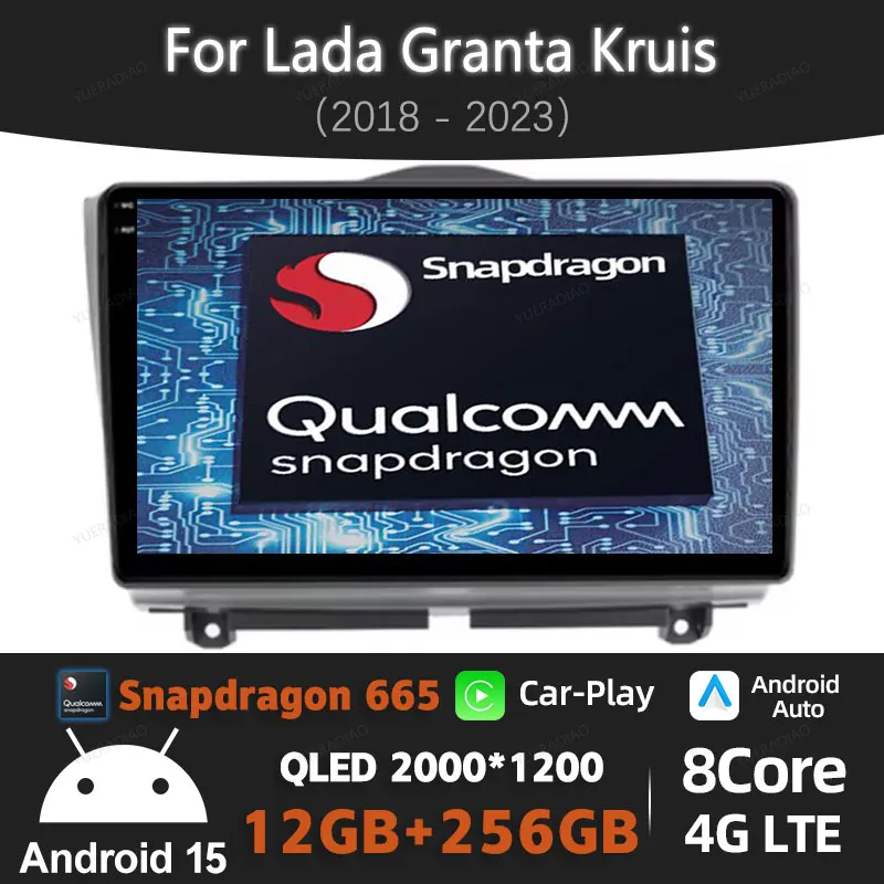 Android 15 Car Radio For LADA Granta Cross 2018 - 2023 Qualcomm Multimedia Stereo Video Player 4G LTE 5G WIFI QLED 2DIN GPS NAVI