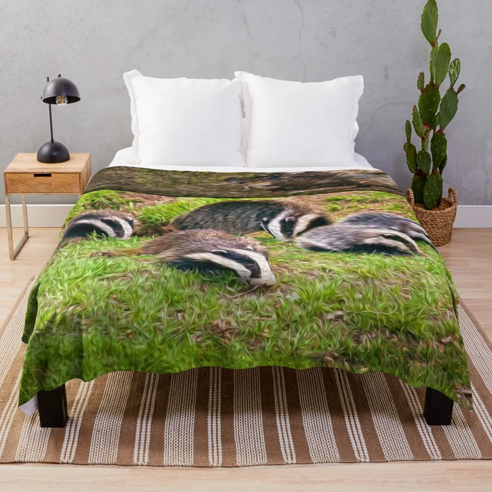 Group of Badgers in nature Throw Blanket Bed linens Designer Blankets Cute Blanket Blanket For Decorative Sofa