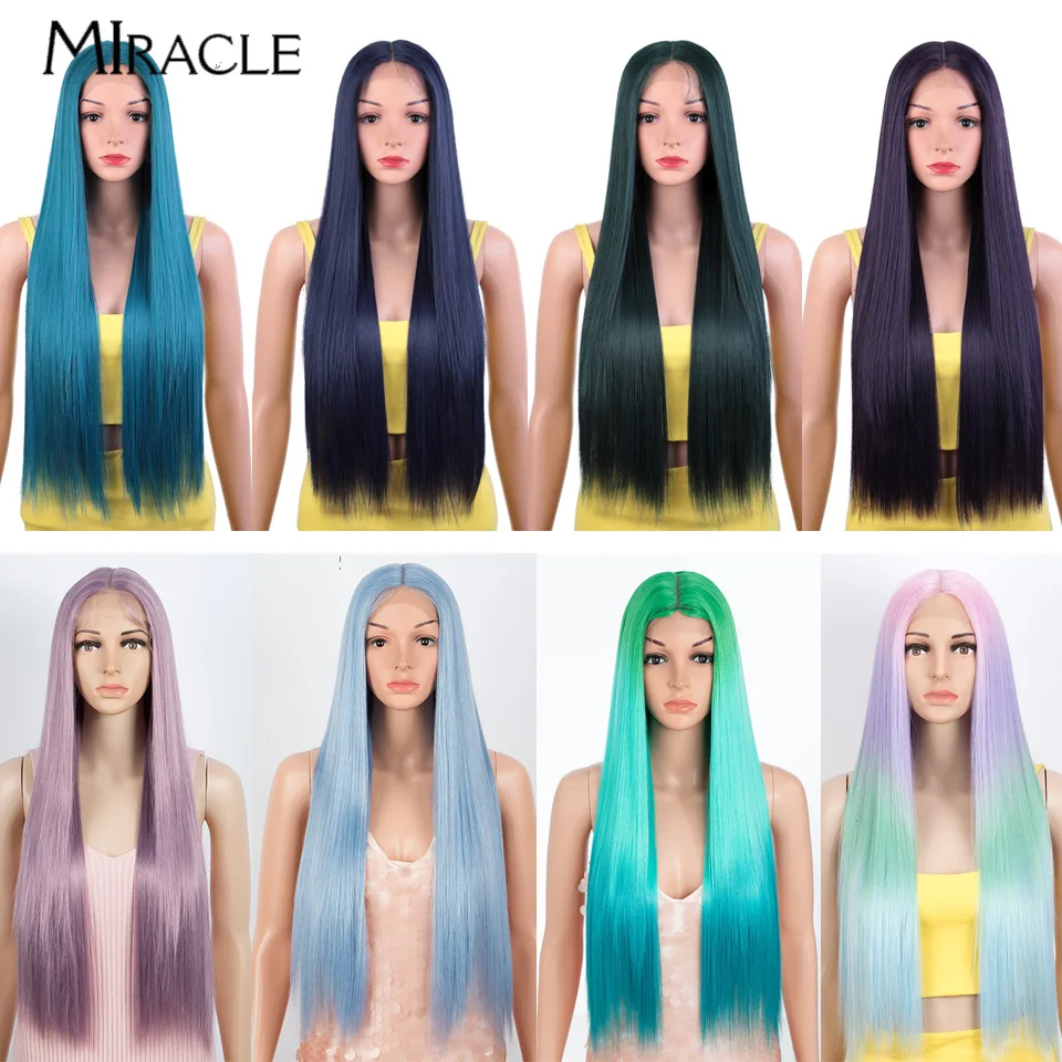 MIRACLE Synthetic Lace Front Wig 30 Inch Cosplay Lace Wigs for Women Fiber Straight Hair Heat Resistant Blonde Fake Hair