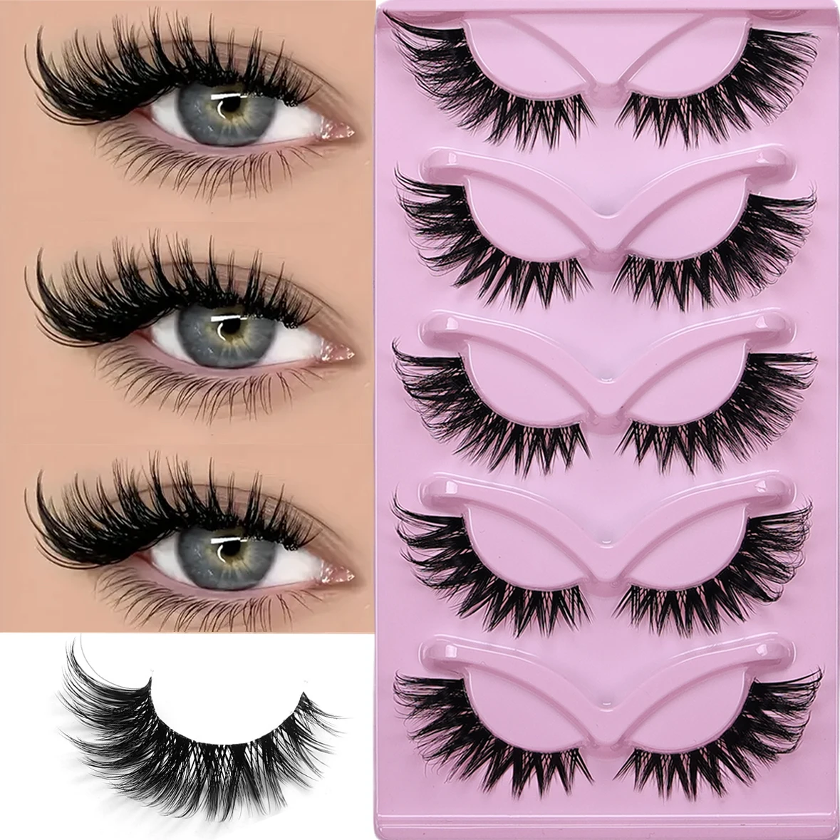 5 paires de cils oeil de chat faux cils vaporeux Extensions de cils oeil de chat moelleux faux cils