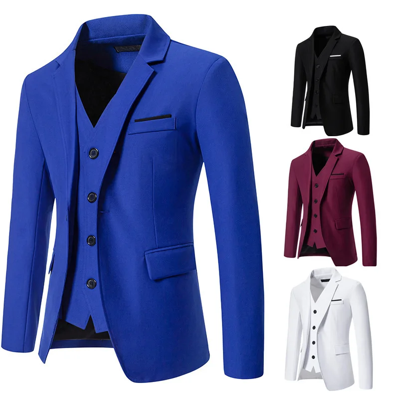 

2024 Men's Spring New Color Matching Fake Two-Piece Casual Slim Fit Suit European Size