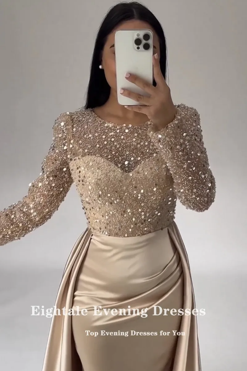 Eightale Sparkly Evening Dress for Wedding Party Customized Long Sleeves Mermaid Prom Gowns vestido elegante mujer para fiesta