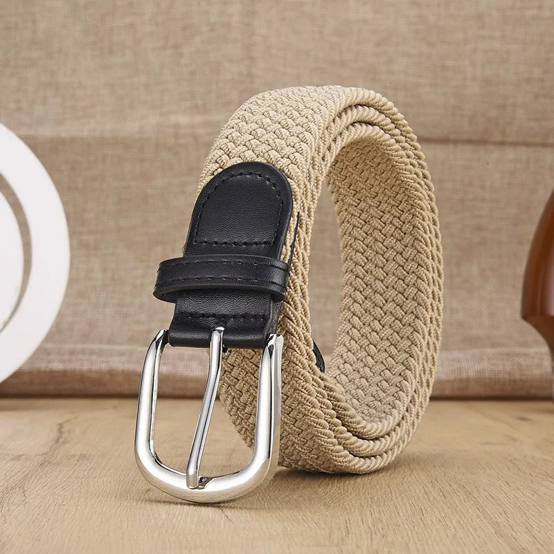 Nicht perforierter gewebter Taillengürtel für Männer und Frauen, elastischer Canvas-Gürtel, vielseitiger Studentenhosengürtel in koreanischer Version für Frauen. – Detail 8