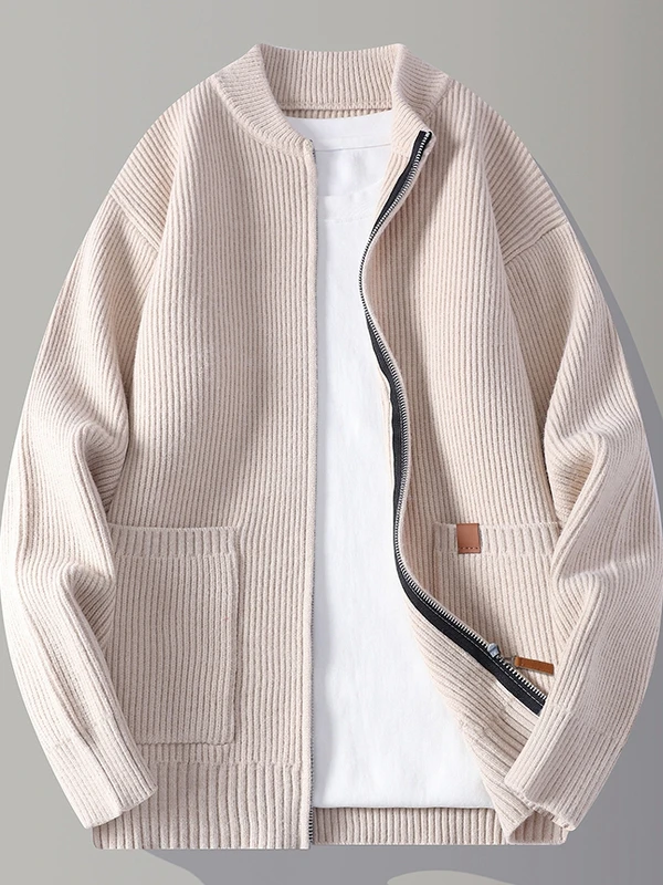 

Мужской вязаный свитер с воротником-стойкой на молнии, джемпер в американском стиле ретро, свободная посадка, повседневная осенне-зимняя верхняя одежда