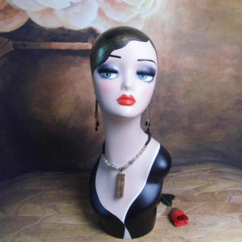 Fiberglass Female Mannequin Dummy Head Vintage Manikin Doll Head for Wig Hat Jewelry Display