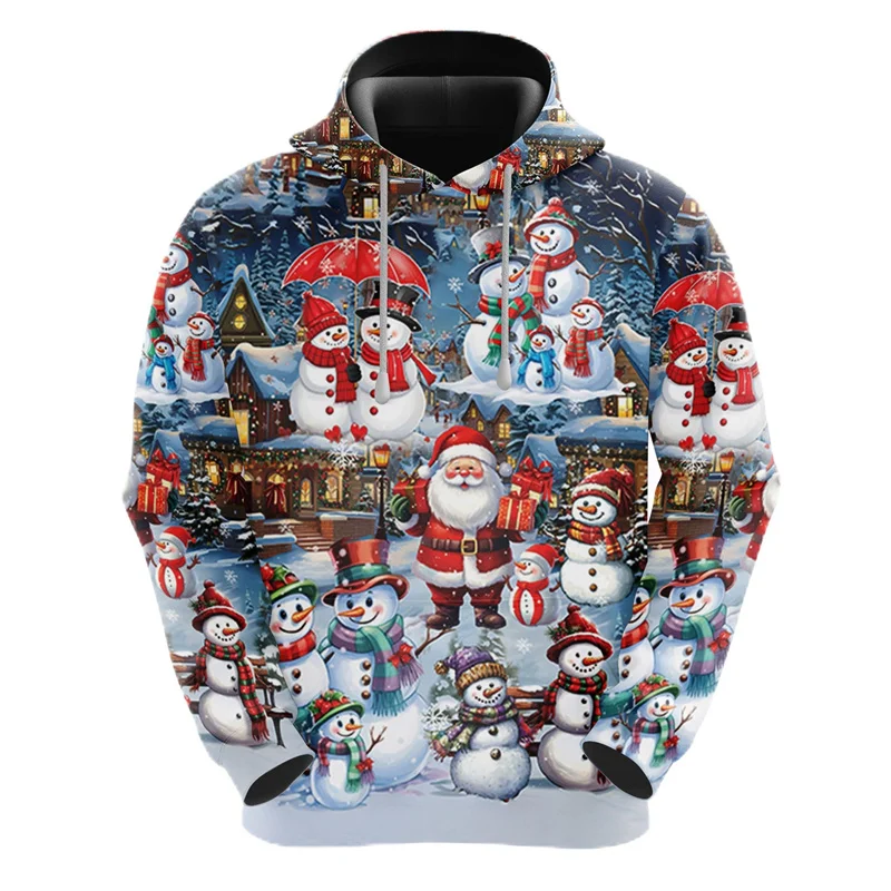 Unisex Men Hoodie Christmas Santa Snowman Sweatshirts Casual 3D Printed Pocket Pullover Clothing Xmas Streetwear Kids Tracksuit