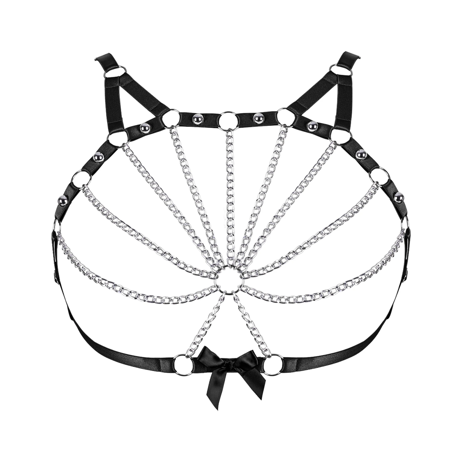 

Women Sexy Cat Shape Bow Body Harness Set Lingerie Belt Crop Tops Cage Harness Bra Elastic Adjust Strappy Bra Dance Rave Wear