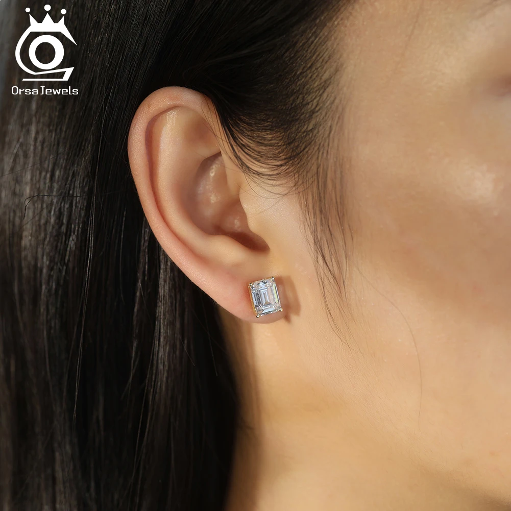 

ORSA JEWELS Муассанит Диамант D Цвет 1 карат 2 карата 3 карата 4 карата Изумрудная огранка Серьги-гвоздики из стерлингового серебра 925 пробы для женщин Ювелирные изделия SMOE08