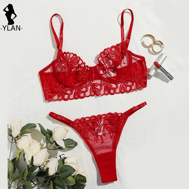 Women Sexy Underwear Lace Embroidery Lingerie Delicate Underwire Bra Set Fancy Female Underwear Intimate Kits Sexy Bra Thong Set