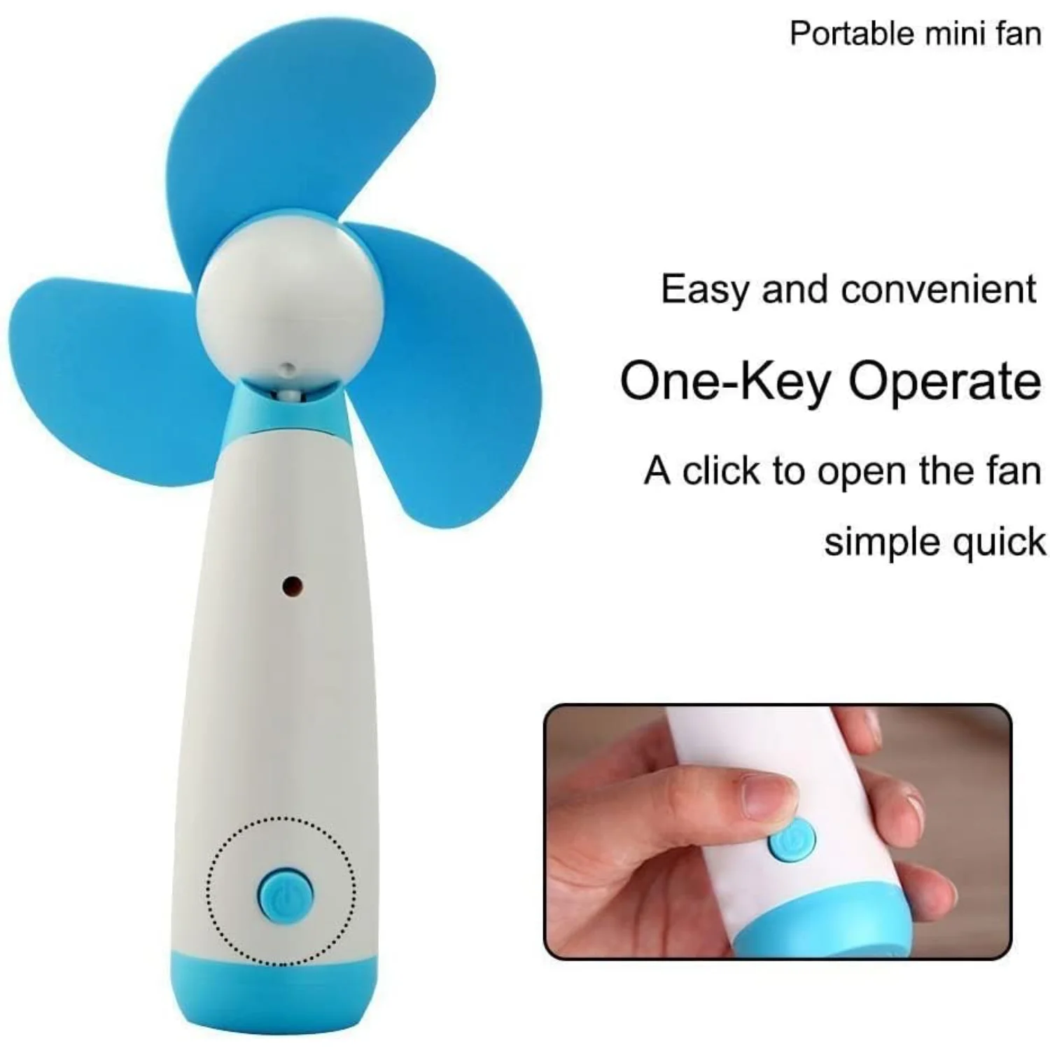 พัดลมมินิ พัดลมส่วนตัว แบตเตอรี่ ใบมีดโฟมนุ่ม ขับเคลื่อนสําหรับการเดินทาง (สีน้ําเงิน 1 ชิ้น)