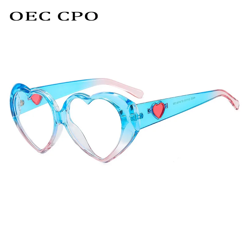 OEC CPO Fashion Heart Shaped Glasses Women Oversized Colorful Clear Lens Eyewear Frame Female Transparent Optical Glasses