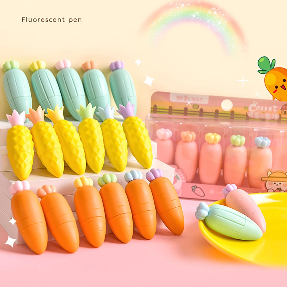 

6 шт., ручка-маркер, милый мультяшный мини-овощный фруктовый цвет, маркировка, номер, канцелярские принадлежности