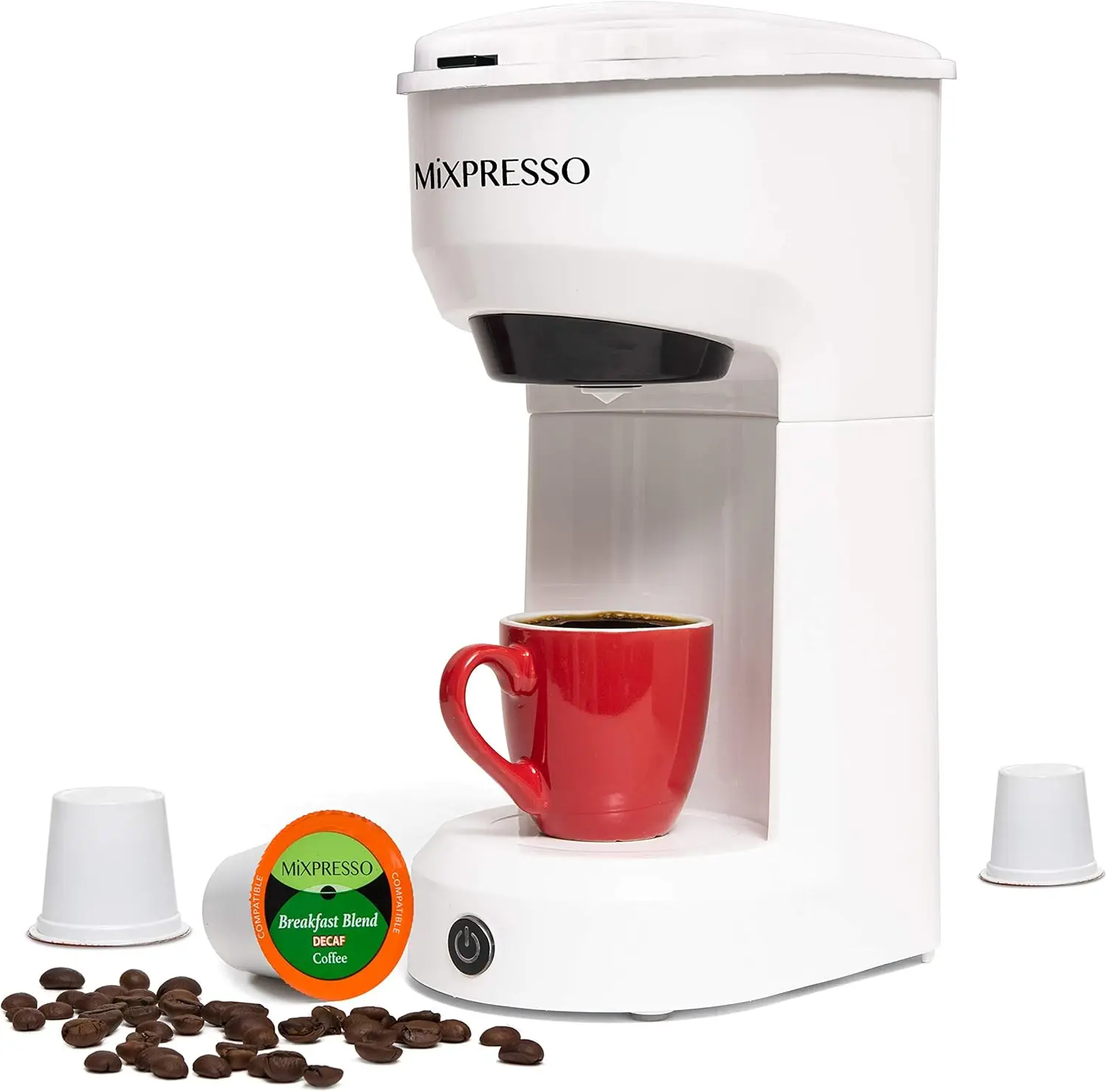 

2-in-1 Single Serve Coffee Maker for K-Capsules & Ground Coffee, Compact Quick Brew Machine, 14oz White