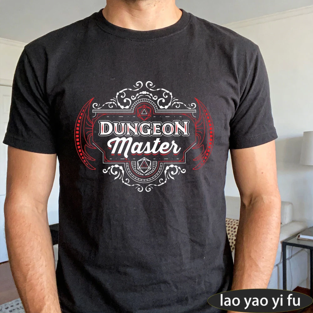 Dungeon Master Decorative Badge Style Art Print T-Shirt Men's D&D Gaming Short Sleeve summer crewneck cotton tee Top