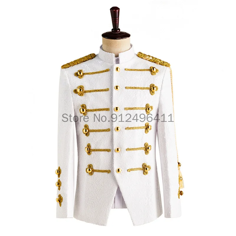 Adult Mens Sequin Steampunk Gothic Blazer Jacket Stand Collar Tassel Design Blazers Nightclub Party Prom Rock and Roll Costumes