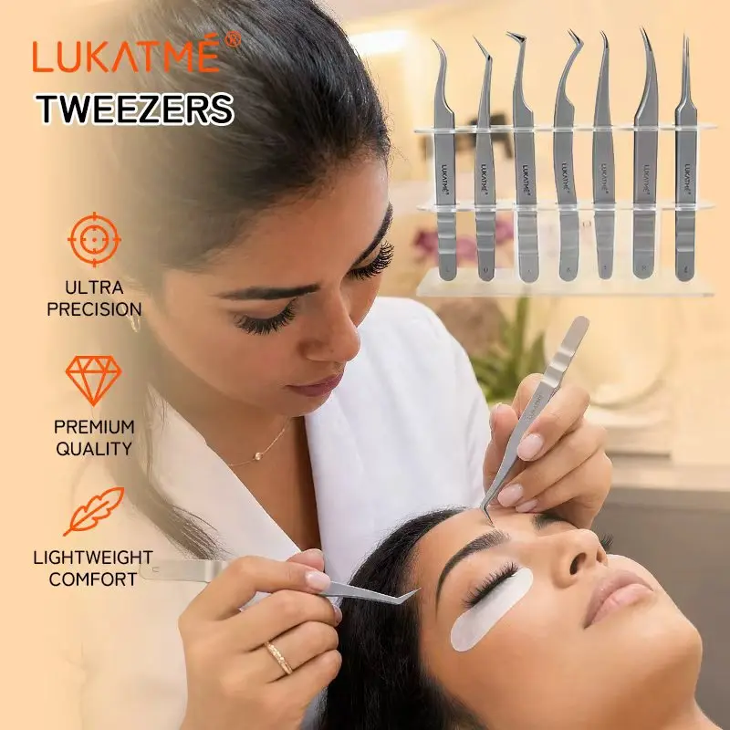 Ensemble de pinces à cils LUKATME, pointe en fibre antidérapante, outils d'extension de cils, pinces de précision professionnelles en acier inoxydable, outil de maquillage