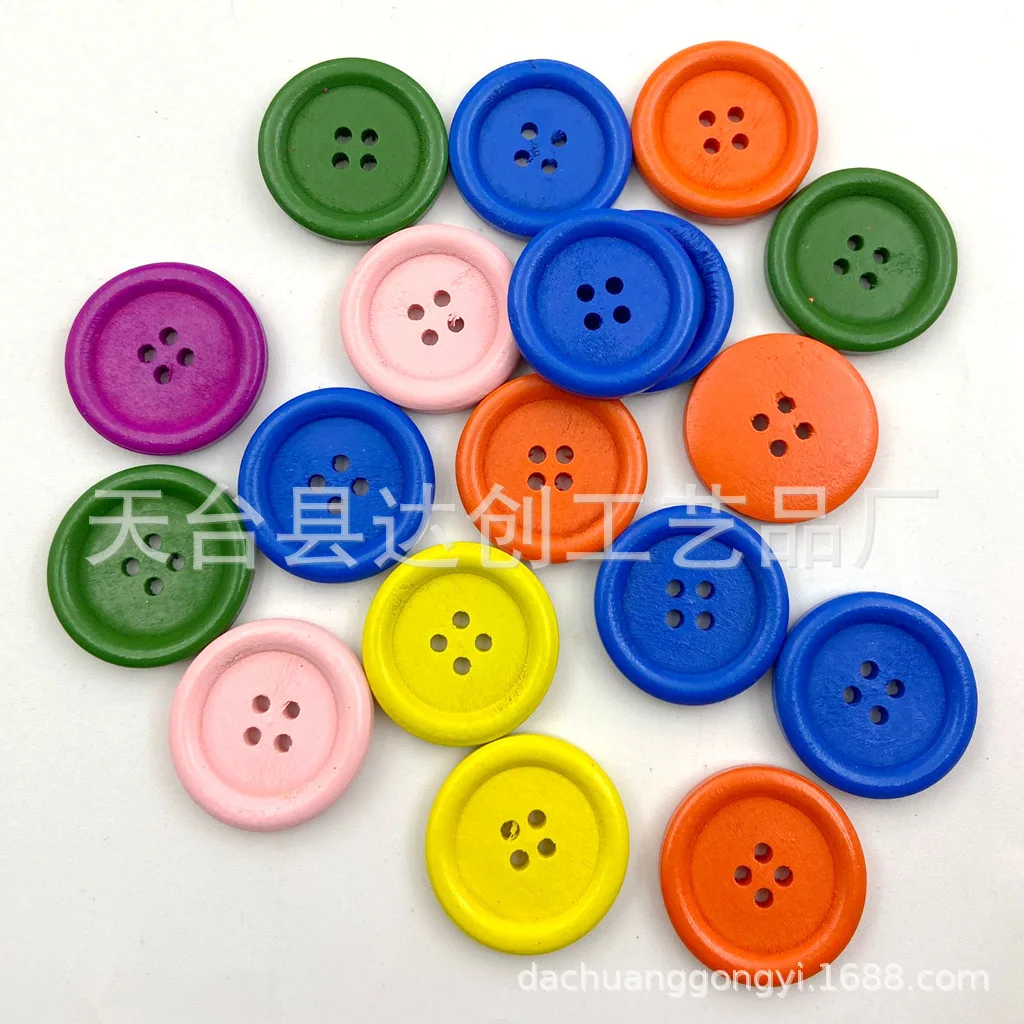 Botões de borda fina coloridos de 15mm/20mm/25mm, faça você mesmo, botões de costura de roupas de madeira artesanais, 100 por pacote