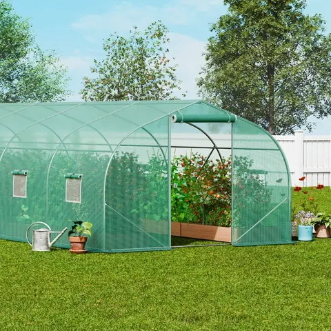 Walk-in Tunnel Greenhouse 30x10x6.6ft Galvanized Frame PE Cover Green