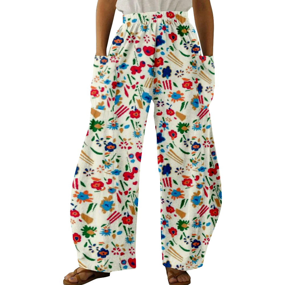 Retro Floral Printed Exercise Women Summer Casual Party Street Trousers Harajuku Y2k Trousers Trendy Girl Fashion Loose Pantalon