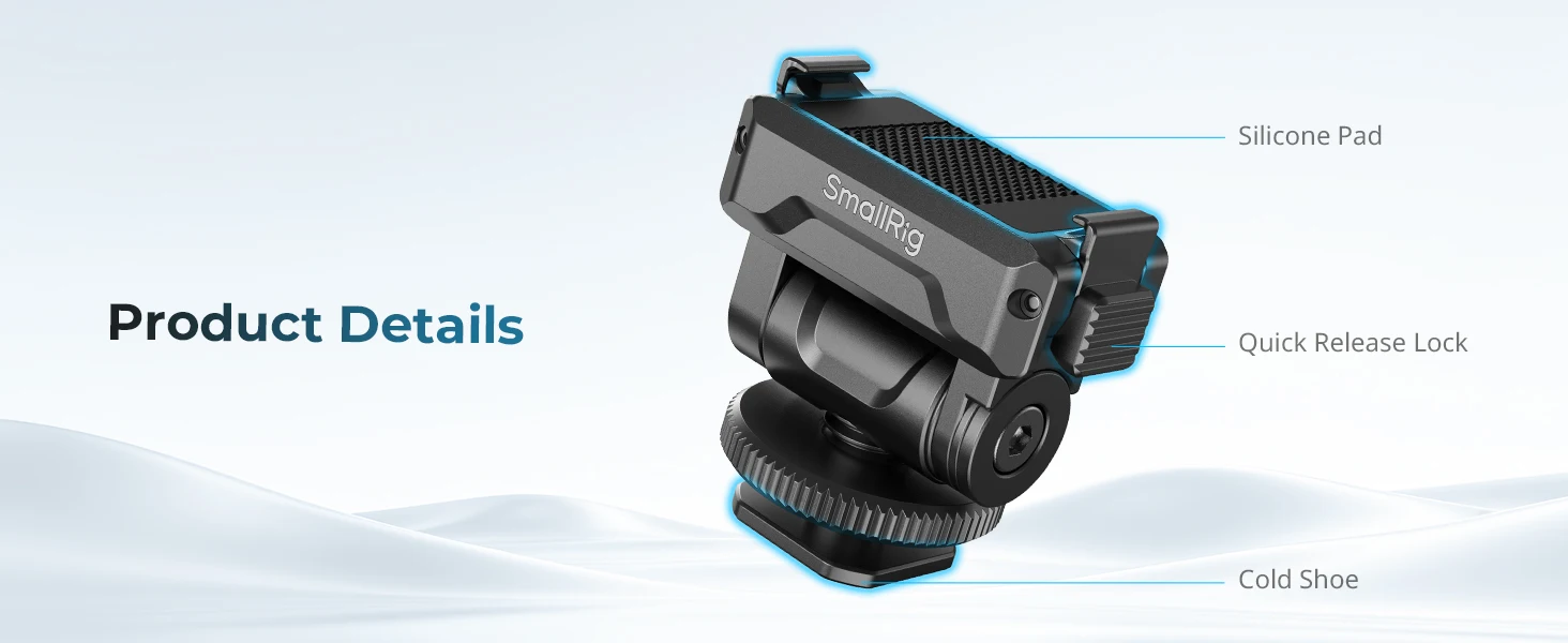 SmallRig Cold Shoe-Halterung für DJI Osmo Action 6 / Nano, mit Schnellverschluss-Halterung 160 ° Neigungsverstellbar mit 1/4"-20-Grad-Loch für Käfige – Detail 6