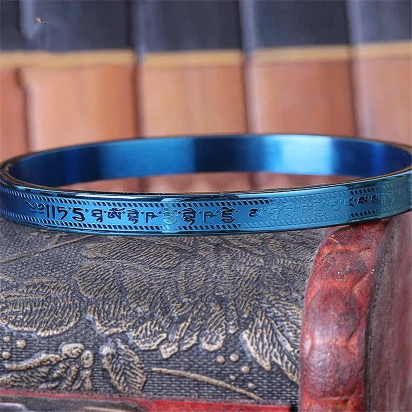 Handmade Creative Lucky Buddhist Scripture Bracelets Blue Medicine Master Titanium Steel Bracelet Heart Meridian bracelet