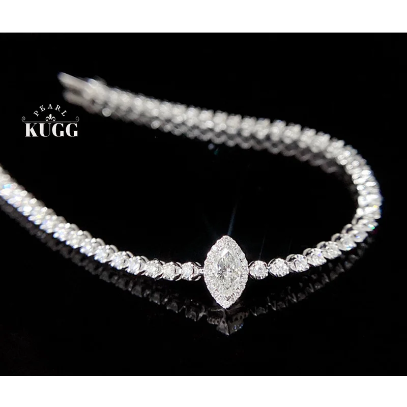 KUGG 100% 18K White Gold Bracelet Luxury Elegant Style Real Natural Diamond Bracelet for Women High Party Jewelry