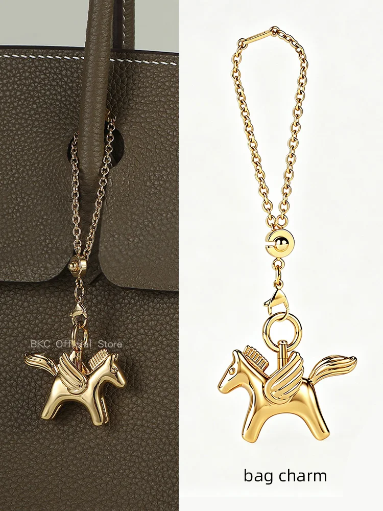 Luxury Brass Pegasus Bag Charm Suitable for Birkin Kelly Bag Original Design Golden silvery Metal Horse Pendant With metal chain
