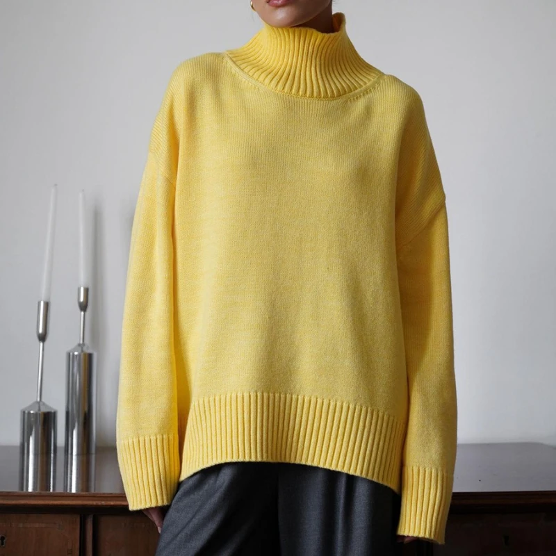 

Autumn Winter Women's Turtleneck Sweater Casual Warm Solid Basic Loose Knitted Jumper Pullover Female Classic Street Sweaters