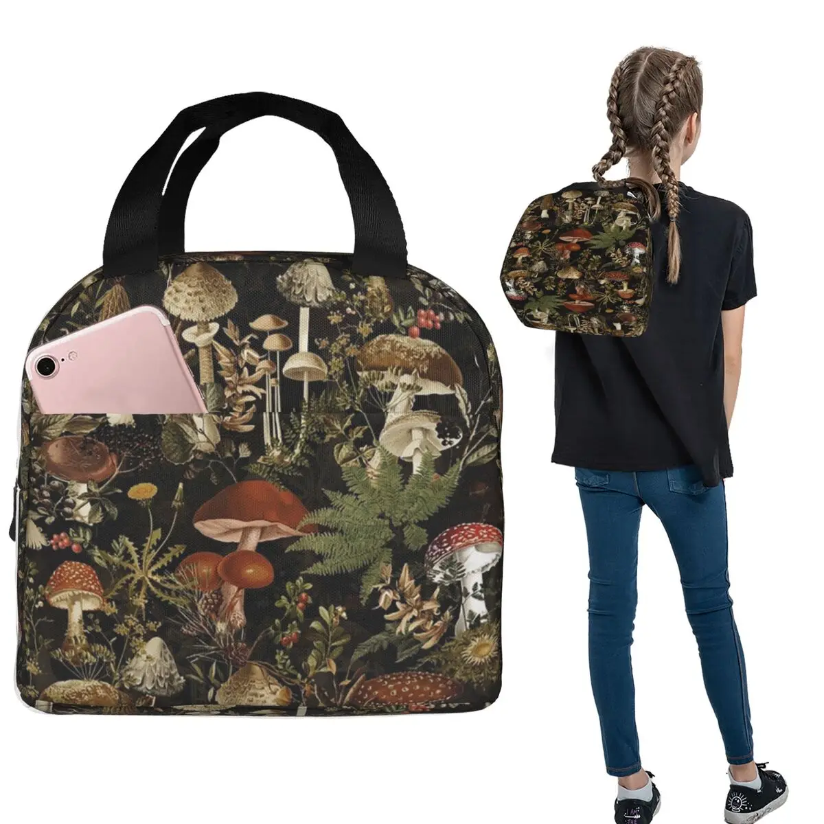 

Термосумка для обедов Midnight Mushrooms Forest Botanical Night Garden для женщин и детей, герметичная, для хранения продуктов, термосумка-тоут