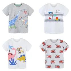 Camisetas de algodón con estampado de dinosaurios para niños y niñas, ropa de bebé de manga corta, Tops de verano, 2-7T