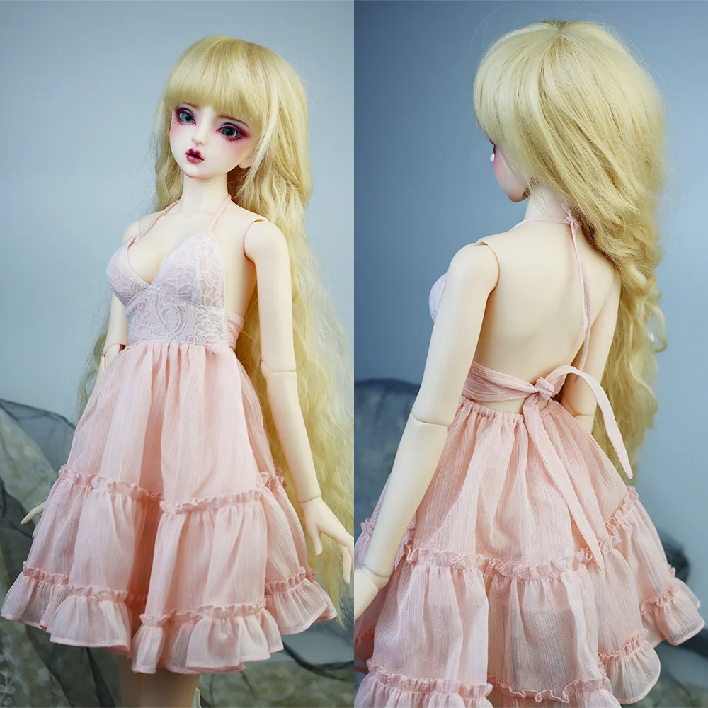 【Hoge Kwaliteit 1/3 Vrouwelijke Sexy Deep V-Sling Jurk Roze Kanten Rugloze Prinses Cake Rok Voor Bjd Actiefiguur Body Model