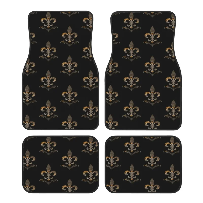 Fleur De Lis Car Floor Mats of 4 Pieces Crystal Velvet Carpets Rugs Lily Flower Universal Car Front Rear Carpets Foot Mats 4