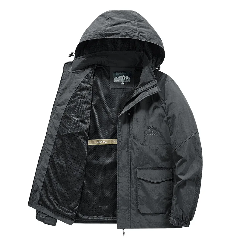 Jacket Men's Mountaineering Jacket Outdoor Tooling Windbreaker Hooded Large Pocket Jacket