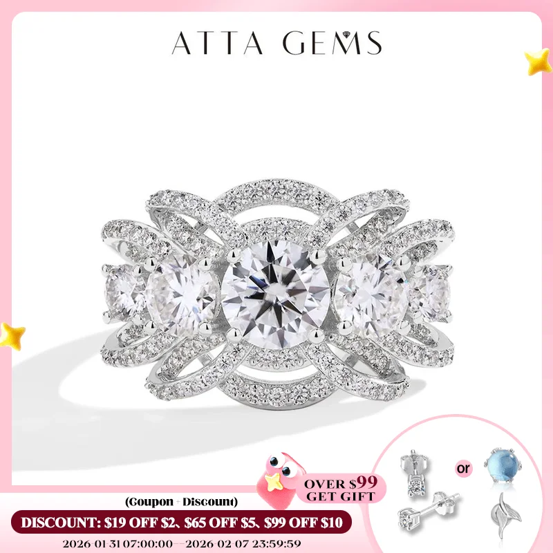 

ATTAGEMS Luxury Round Cut 1CT Moissanite Ring for Women D VVS1 Lab Diamond Real S925 Silver Engagement Wedding Jewelry Pass Test