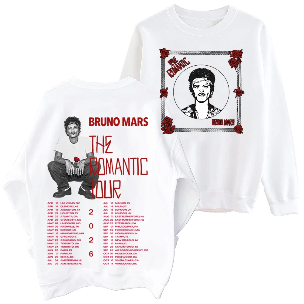 

Толстовка с капюшоном Bruno Mars The Romantic Tour 2026, подарок для фанатов, мужская и женская толстовка с круглым вырезом в стиле Харадзюку