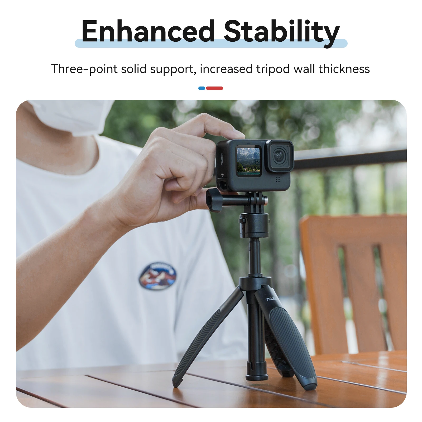 TELESIN Mini Quick Release Selfie Stick Tripod Portable Adjustable Length for GoPro 12 13 Insta360 X4 DJI Osmo Action 4 3 Camera