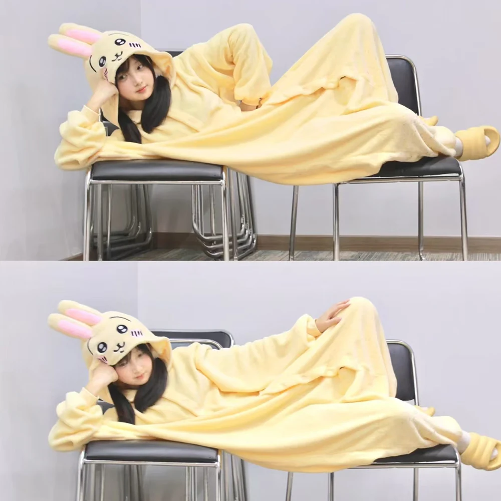 

Chiikawa Usagi женские комбинезоны пижамы коралловые бархатные пижамы с капюшоном для девочек мультфильм Hachiware домашняя одежда зимняя теплая кавайная домашняя одежда