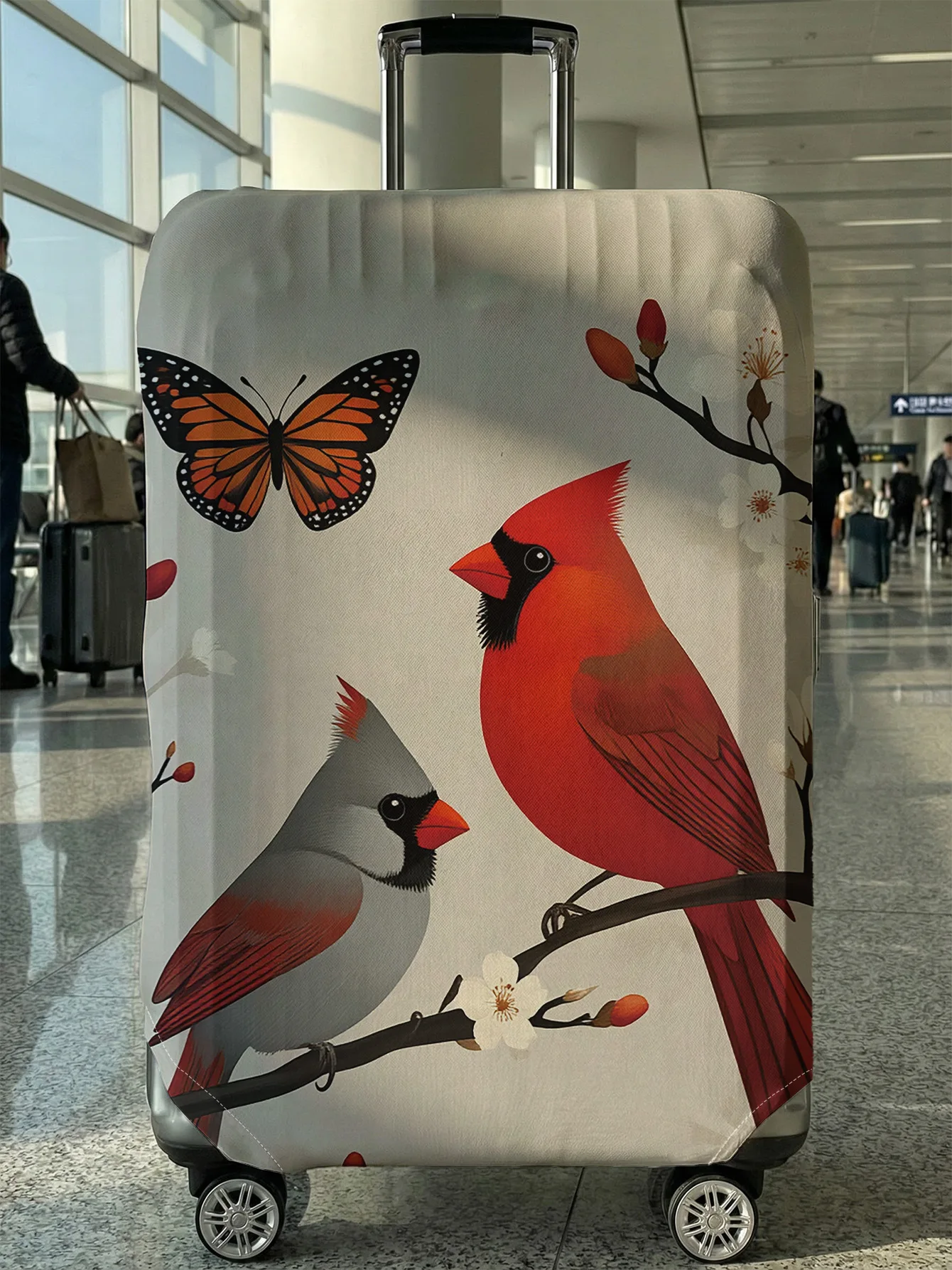 

Northern Cardinal and Butterfly Print Luggage Cover, Suitable for 18-32 Inch Luggage Cover, Luggage Handle Glove, Travel Accesso